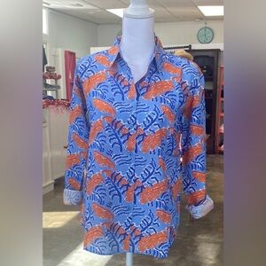 New NWT Hiho Vicky Shirt Kiki Blue Coral Print Women's Size Large L